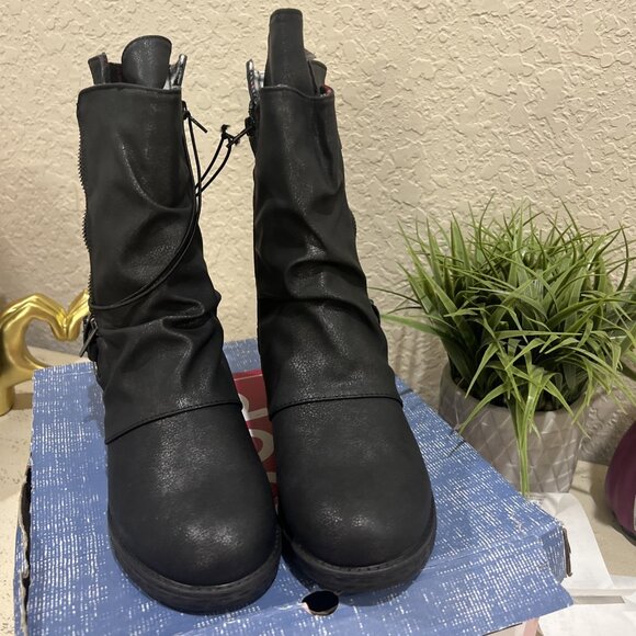 JELLYPOP Hailey KETO MOTO BLACK MOTORCYCLE Hailey MIDCALF BIKER BOOTS 9.5M Women - Picture 2 of 14